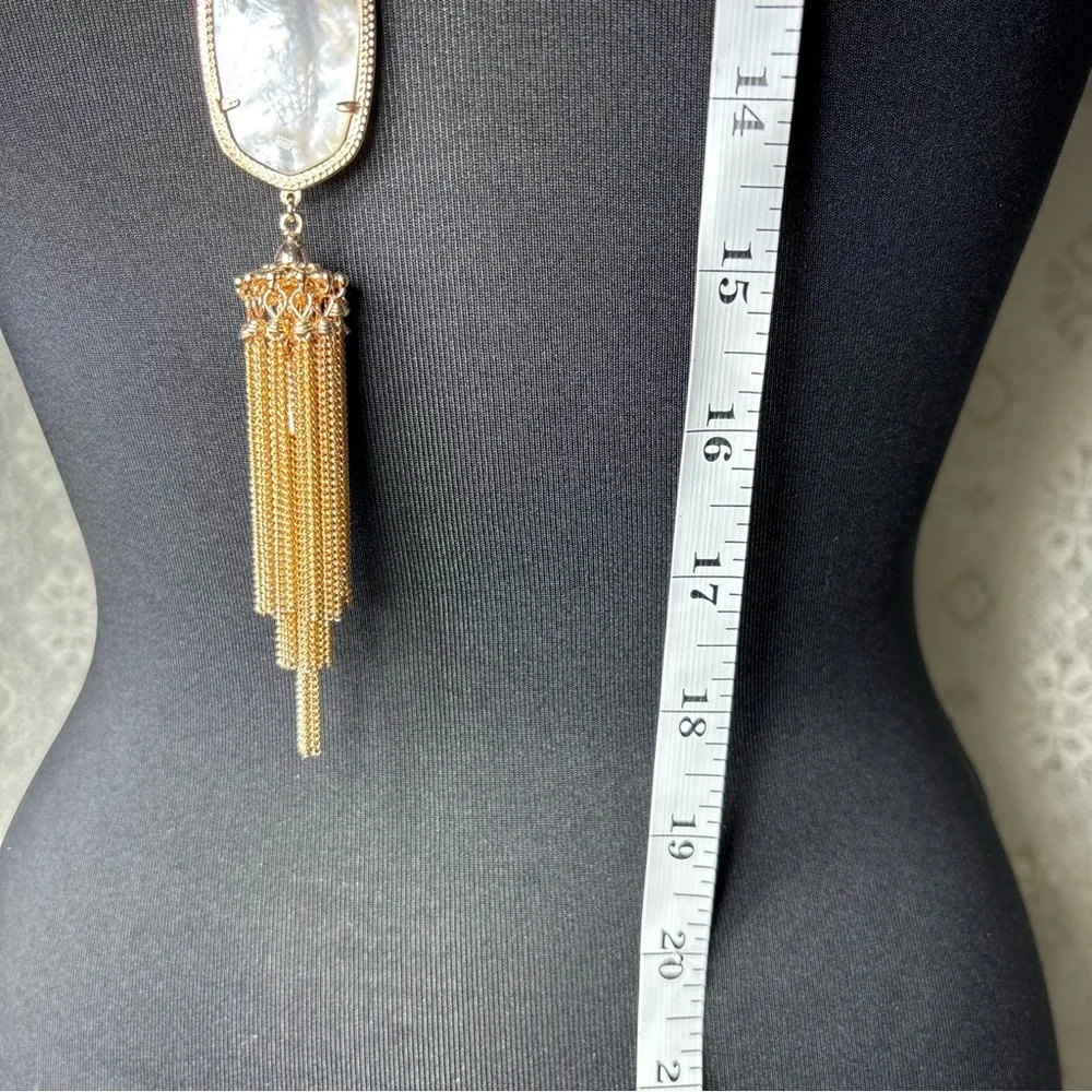 Kendra Scott Necklace Rayne 14k Gold Brass Long Rope Chain Ivory Mother of Pearl